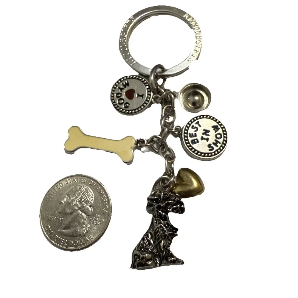 Scottish Terrier Dog Keychain Best In Show Silver Purse Bag Charm Heart Bone
